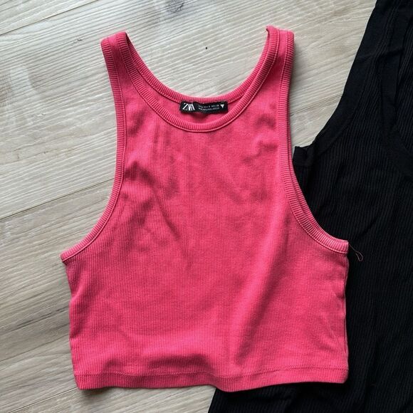 Zara Cropped Tank Top 3 Pack Bundle, Black, Pink, Neon Ribbed Size S Small - Picture 2 of 7